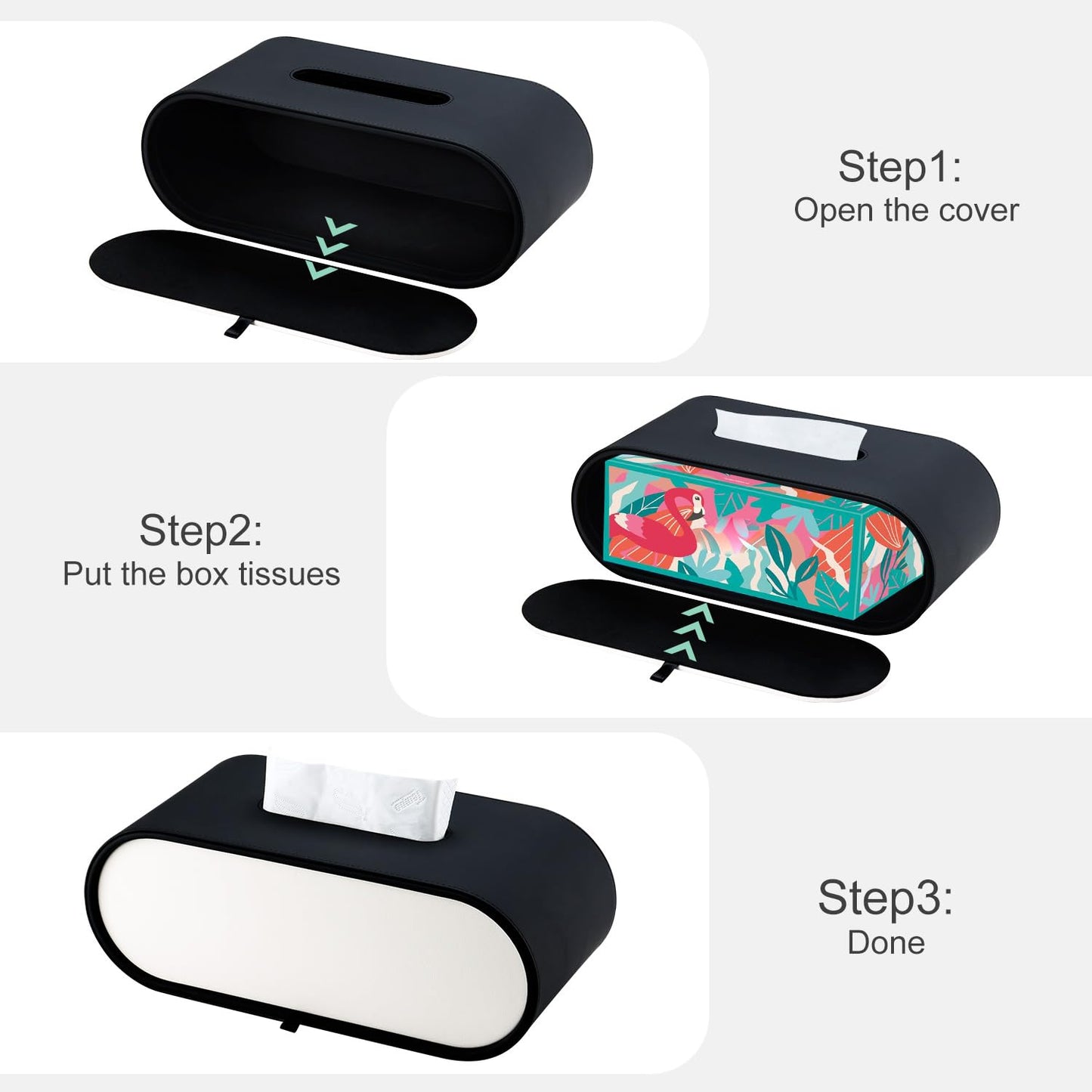 Tissue Box Cover,Black White Accents Oval Leather Tissue Box Holder,Decorative Tissue Cover for Bathroom Toilet Bedroom Living Room Table Desk Office