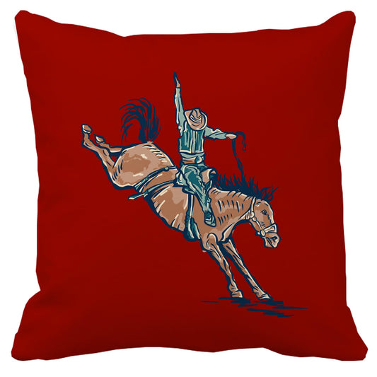 Decorbox Rodeo Cowboy Red Print 18x18 Inch Throw Pillow Cover,Vintage Rustic Desert Ranch Roping Horse Riding Southwest Western Decorative Cushion Case,Retro Wild West Home Couch Decor Soft Pillowcase