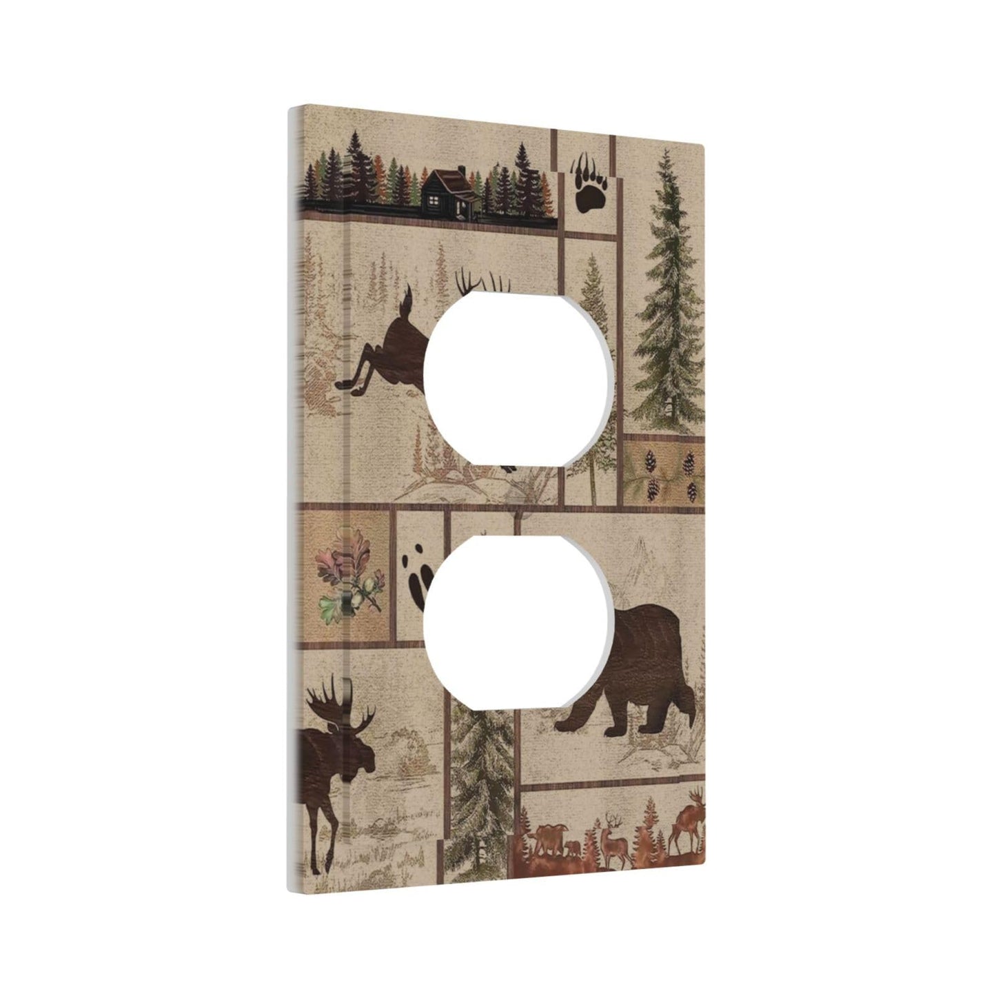 Naiqadnehz Outlet Covers Rustic Forest Bear Deer Wildlife Country 1 Gang Duplex Light Switch Cover Electrical Receptacle Faceplate Wall Plate Decorative Switch Plates for Farmhouse Cabin Decor
