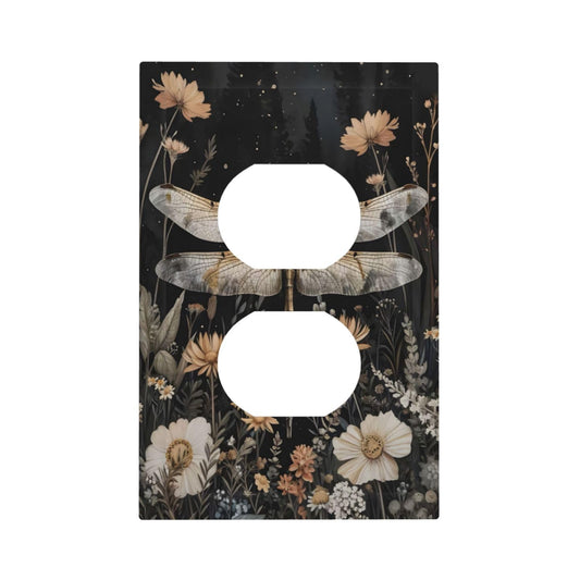 Vintage Botanical Wildflowers Dragonfly Gothic Outlet Covers 1 Gang Duplex Light Switch Cover Decorative Switch Plates Electrical Receptacle Faceplate Wall Plate for Bedroom Living Room Decor