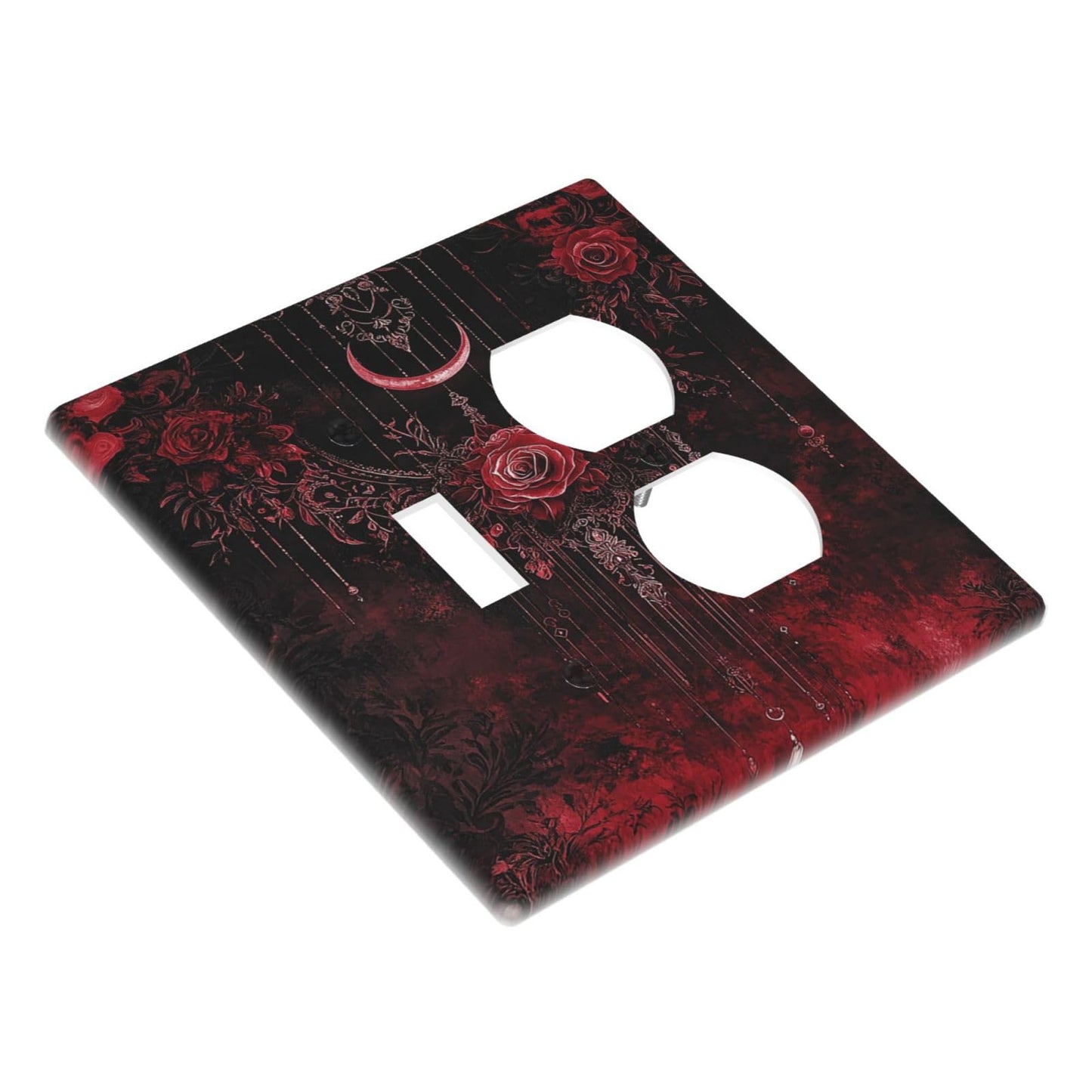 Annisrak Outlet Covers Gothic Red Rose Moon Dark Floral 1 Toggle 1 Duplex Switch Plate Covers Electrical Light Switch Cover Plate Decorative Wall Plate Socket Cover for living Room Home Decor