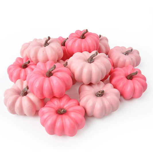 iToids Pink Pumpkins Halloween Decor, 16Pcs Pink Fall Decorations for Home Mini Pumpkins for Thanksgiving Party Table Centerpiece Decorations Autumn Festival Party Supplies