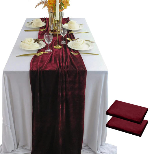 Luxurious Velvet Table Runner, 10ft Wedding Reception Decorations, 20x120inch Soft Velvet Fabric, Table Linen Overlay, Wedding Table Runners (Burgundy, 20X120inch, 2pack)