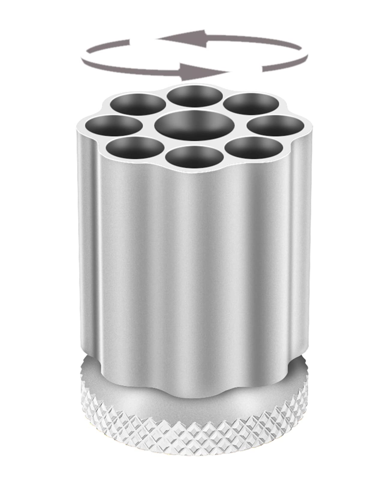QIAN76 Rotating Revolver Pen Holder, Gun Cylinder Pen Holders, Favorite Pencil Holder and Perfect Stationery Supplies (Silver)