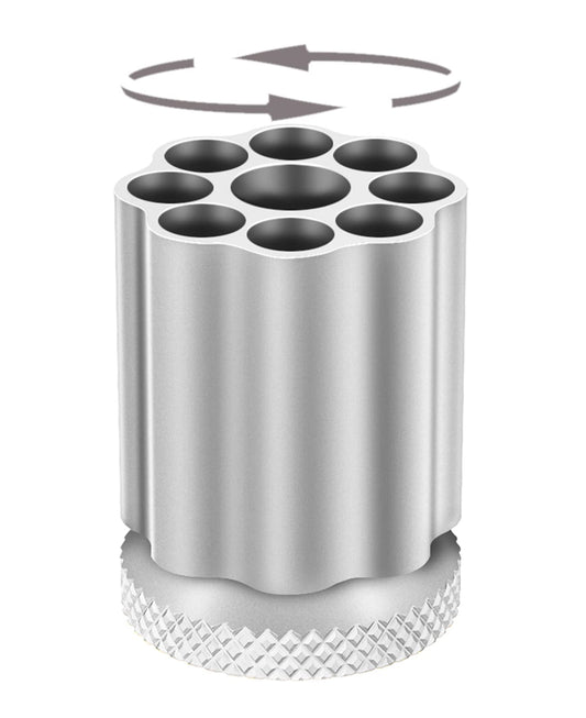 QIAN76 Rotating Revolver Pen Holder, Gun Cylinder Pen Holders, Favorite Pencil Holder and Perfect Stationery Supplies (Silver)