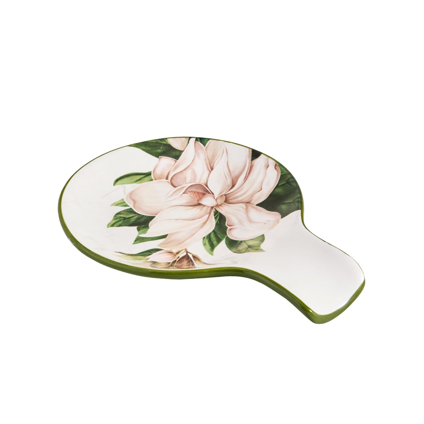 Bico Magnolia Floral Spoon Rest for Stove Top, Ceramic Spoon Holder for Kitchen Counter, Easy to Clean Coffee Spoon Rest Dishwasher Safe, Kitchen Cooking Utensil Rest for Ladles Spatula