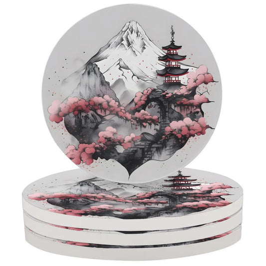 QsirBC Japanese Tower Coasters Set of 4 for Drinks Coffee Table