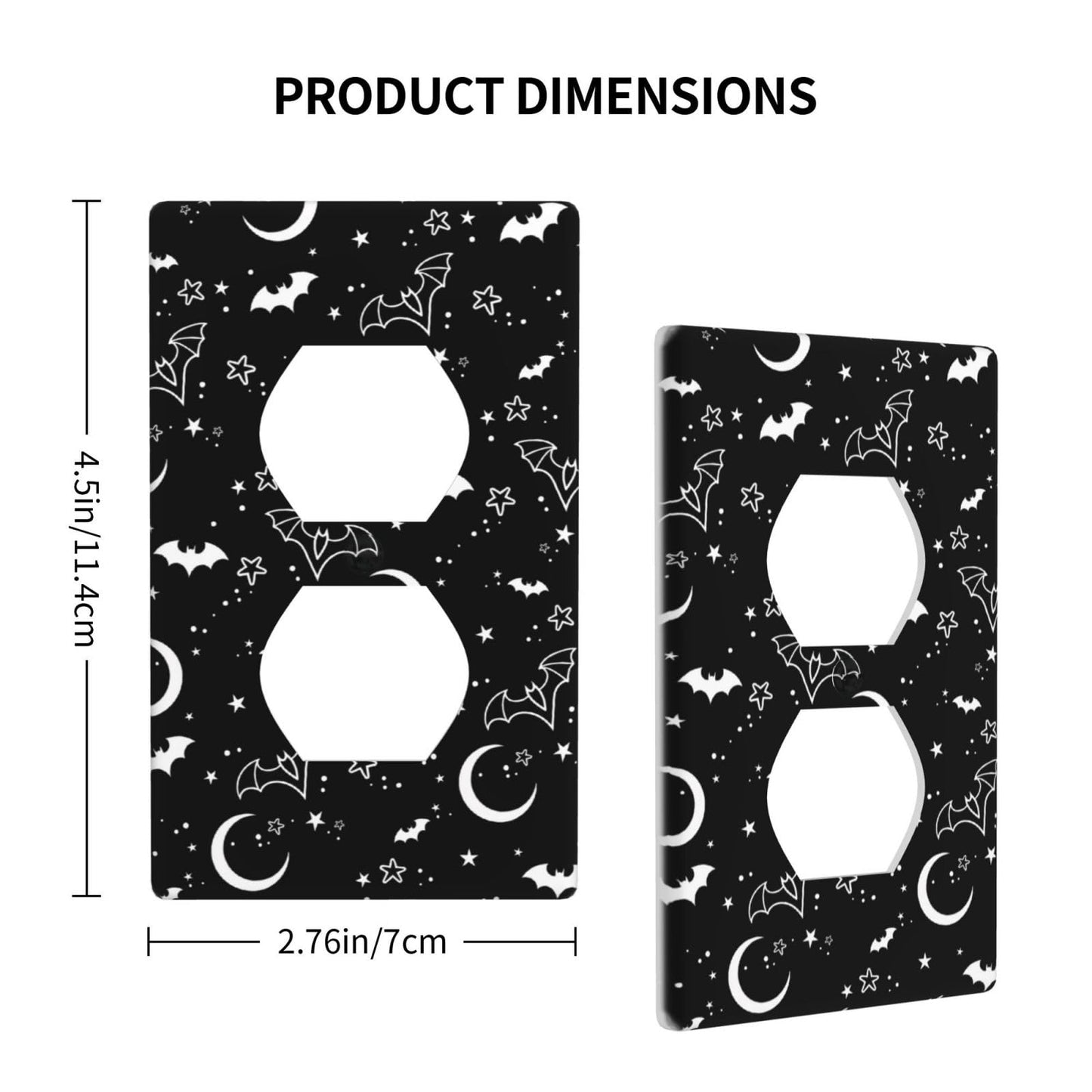 Indokyeyqaz 1 Gang Duplex Device Receptacle Wall Plates, Black Bat Moon Electrical Outlet Covers Decorative Electric Receptacle Plug Covers For Bedroom Bathroom Kitchen Home Decor