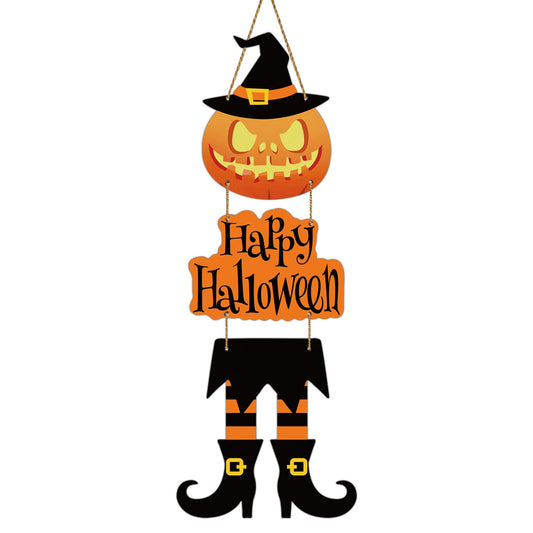 Halloween Door Decorations Halloween Wreath Witch Legs Front Door Hanger Scary Pumpkin Witch Hat Hanging Sign Wooden Wall Decor for Room Party Indoor Home Decor