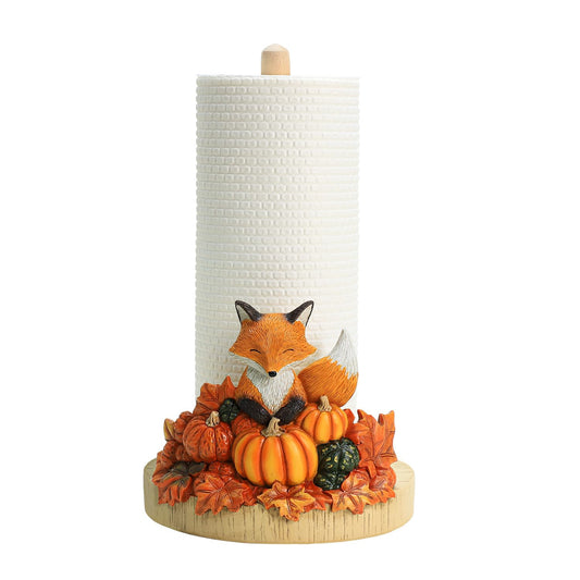 Bicuzat Autumn Maple Leaves Pumpkin Pattern Paper Towel Holder Stand, Resin Fox Crafts Display for Kitchen Countertop, Halloween, Harvest Festival, Cafe, Restaurant