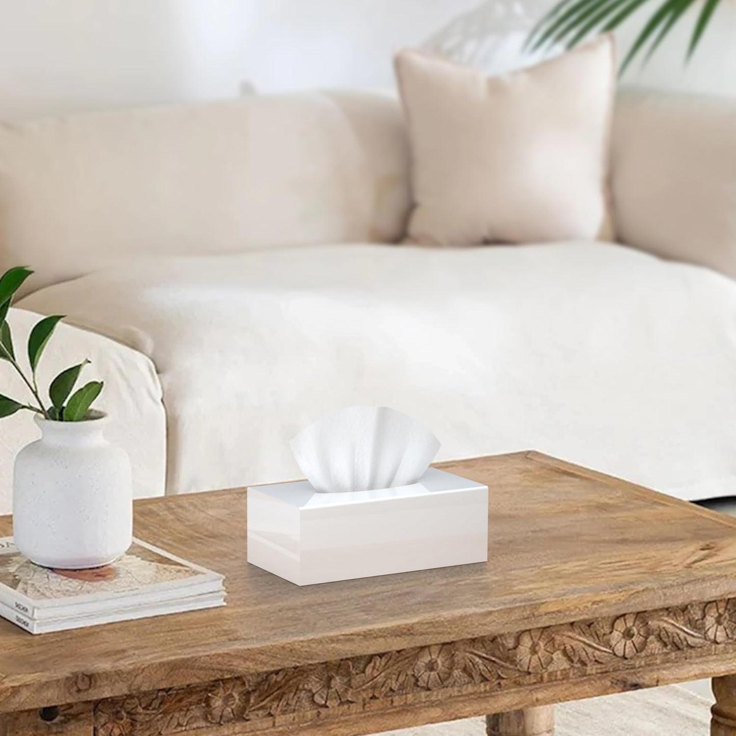 SILUT Tissue Box Cover, Stylish Tissue Box Cover Rectangle, Modern Tissue Box Holder, Facial Tissue Holder for Bathroom, Kitchen Vanity, Countertops, Dressers, Night Stand - Shiny White