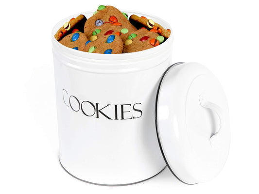 OUTSHINE White Cookie Jar with Airtight Lids | Vintage | Kitchen Counter Decorative Farmhouse Countertop Metal Treat Container | Best Cookie Tin for Gift Giving