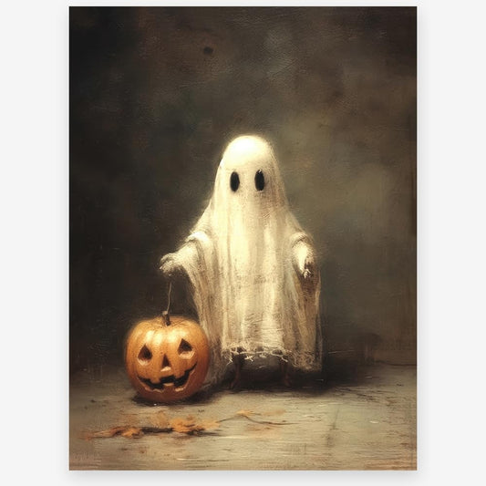 KTSIM Vintage Halloween Wall Art-Ghost Handheld Pumpkin Poster For Home Party Wall Decor-Spooky Gothic Art Canvas Print Picture For Room Farmhouse Cottage Halloween Decor