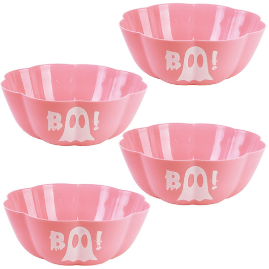 JYXCJL 4 Pcs Large halloween candy bowl Trick or Treat Candy Bowl 11.6x4.3 Inch Reusable Plastic Pumpkin Bowl for Halloween Party Decor Supplies (Pink)