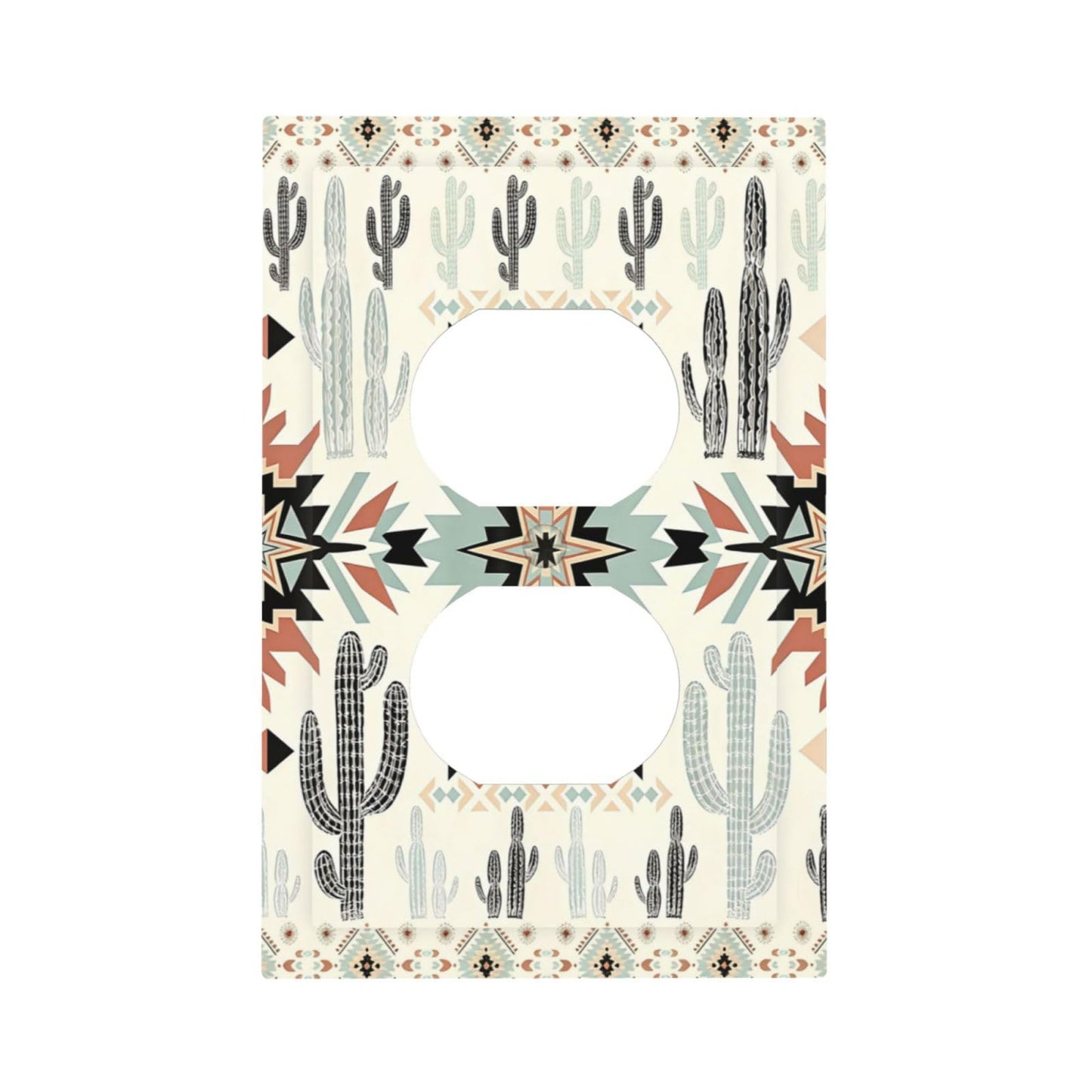 Western Aztec Cactus Boho Tribal Geometric Ethnic Outlet Covers 1 Gang Duplex Light Switch Cover Decorative Switch Plates Electrical Receptacle Faceplate Wall Plate for Bedroom Living Room Decor