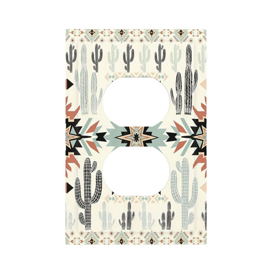 Western Aztec Cactus Boho Tribal Geometric Ethnic Outlet Covers 1 Gang Duplex Light Switch Cover Decorative Switch Plates Electrical Receptacle Faceplate Wall Plate for Bedroom Living Room Decor