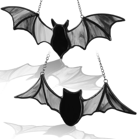 Yalikop 2 Pcs Bat Suncatcher Decoration Bat Stained Glass Window Hangings Sun Catcher for Craft Office Party Home Decor Gifts Windows Home Garden Decor