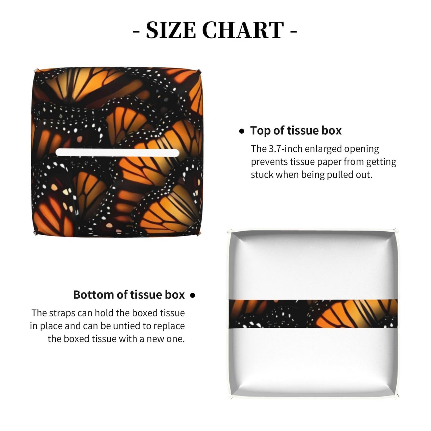 Tissue Box Cover Orange Monarch Butterflies Modern PU Leather Square Tissue Box Holder - Decorative Holder/Organizer for Bathroom Vanity Countertop, Night Stands, Office Desk & Car 5"X5"X5"