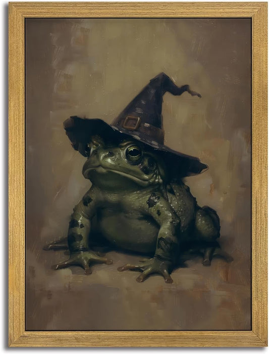 Qenundme Framed Ugly Frog Witch Wall Art Dark Academia Painting Poster for Halloween Victorian Gothic Room Wall Decor-Vintage Goth Art Canvas Prints Picture Hang To Bedroom,Office 8X10in