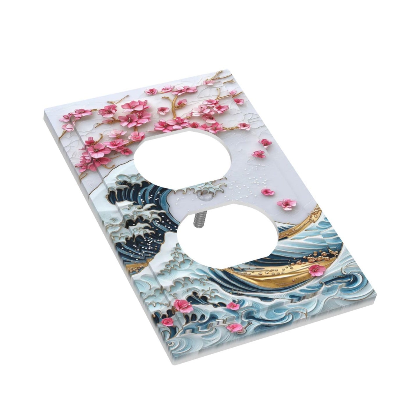 Annisrak Outlet Covers The Great Wave Off Kanagawa With Sakura 1 Gang Duplex Wall Plate Decorative Switch Plates Electrical Receptacle Faceplate Light Switch Cover for Bedroom Bathroom Decor
