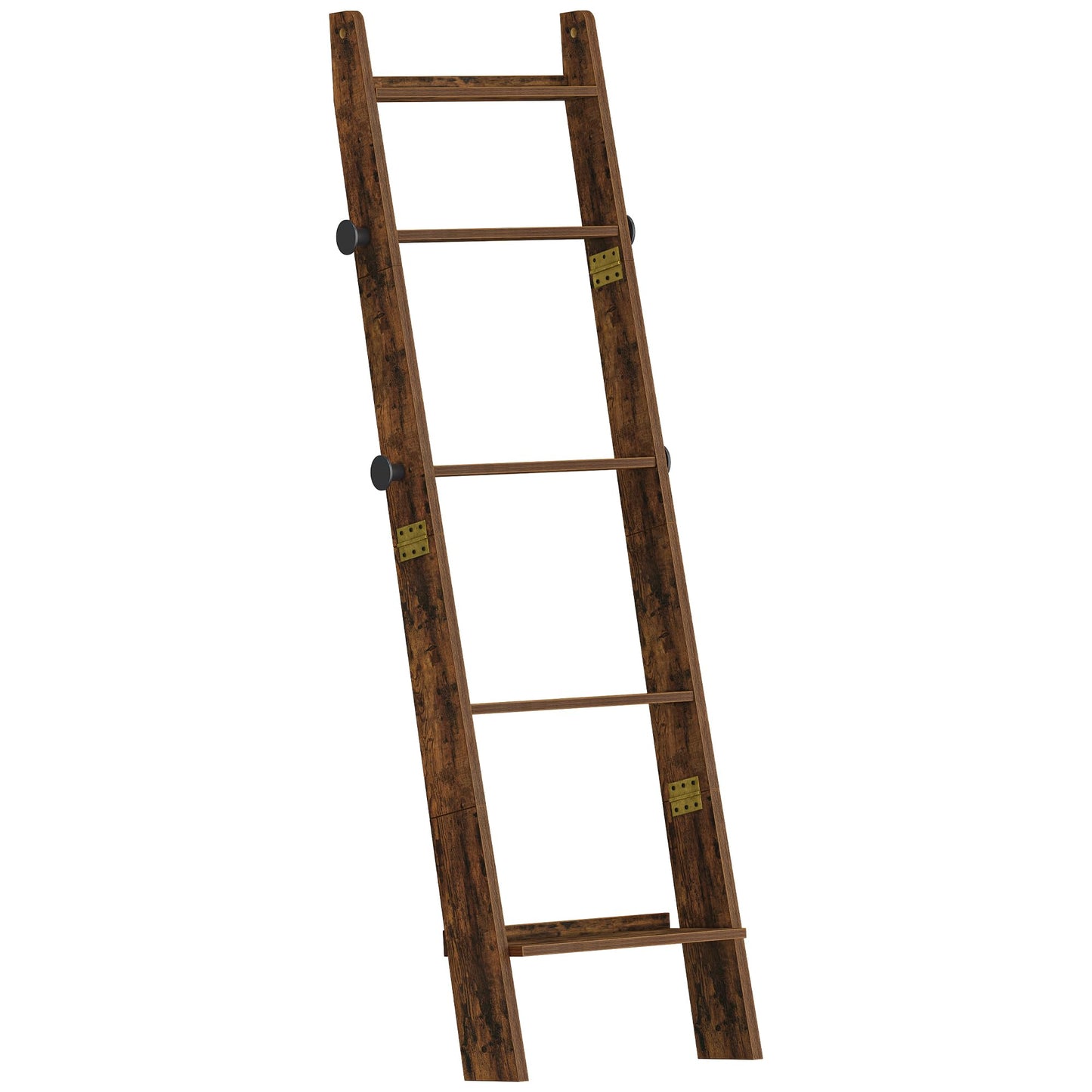 Hzuaneri Blanket Ladder for Living Room, Decorative Quilt Rack with 4 Removable Hooks, 5-Tier Blanket Ladder Shelf for Bedroom,Rustic Brown BR30501X