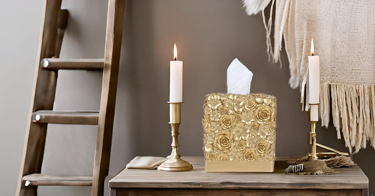Hymmah Modern Square Tissue Box Cover Holder,Bathroom Accessories Decor Unique Design Tissue Box Cover for Bathroom Vanity Counter Tops Also Great for Bedrooms and Living Rooms
