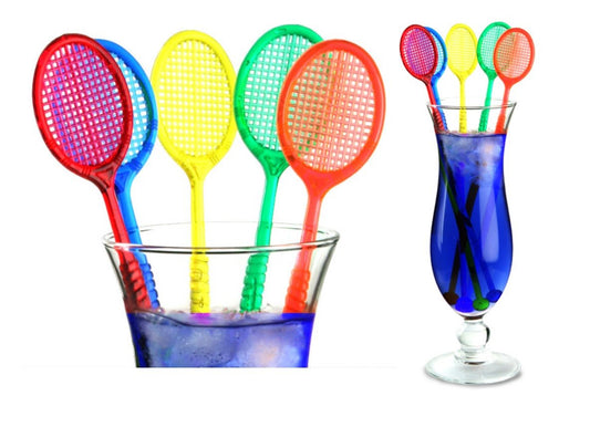 Tennis Racquet Cocktail Stirrers - Multi Color Party Swizzles (20)