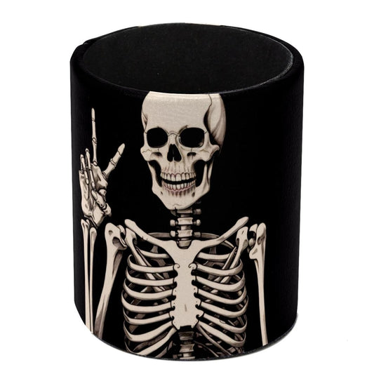 KikandKo Pen Holder For Your Desk, Leather Pencil Holder Easily Organizes All Pens and Desk Accessories, Human Skeleton Pen Cup For Your Office Decor