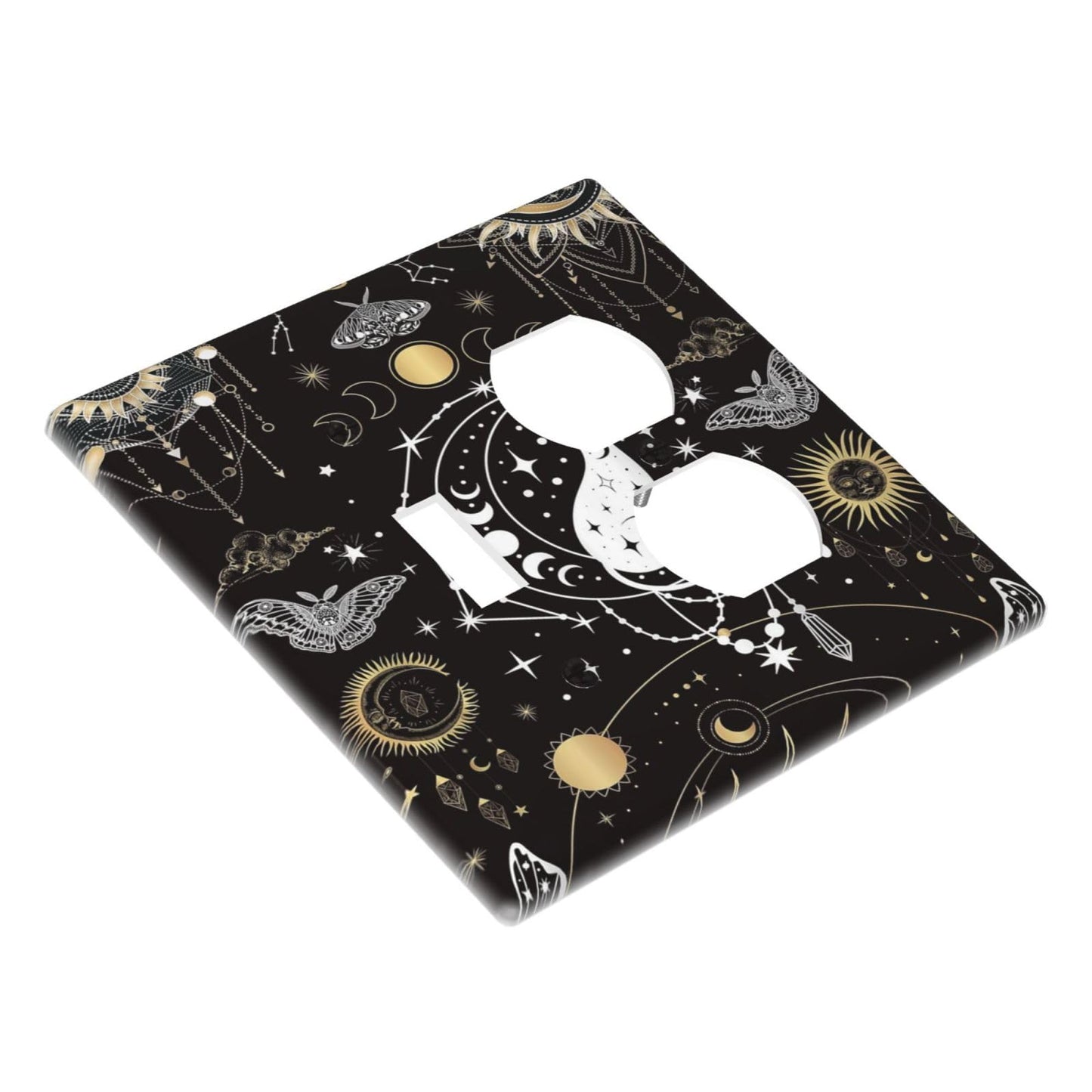 White Cat Tarot Moon Phases Moth Celestial Gothic Wallplates 1 Toggle 1 Duplex Switch Plate Electrical GFCI Faceplate Decorative Light Switch Covers for Kids Room Bedroom Decor