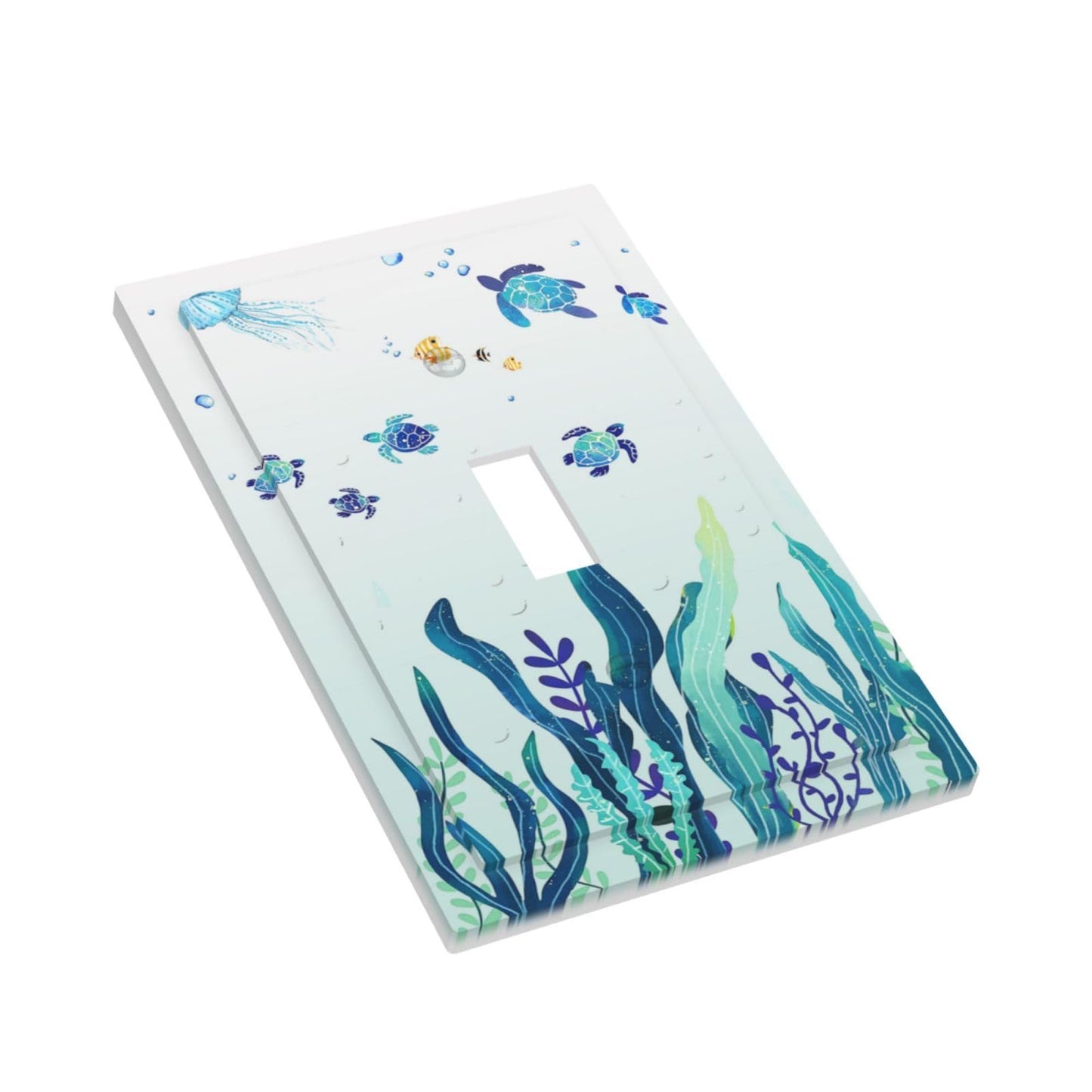 Sea Turtles Wall Ocean Grass Jellyfish Fish Sea Seaweed Bubbles Single Toggle Light Switch Cover Decorative 1 Gang Wall Plate Electrical Device Switchplate Plastic Faceplate for Kitchen Decorate Jumbo