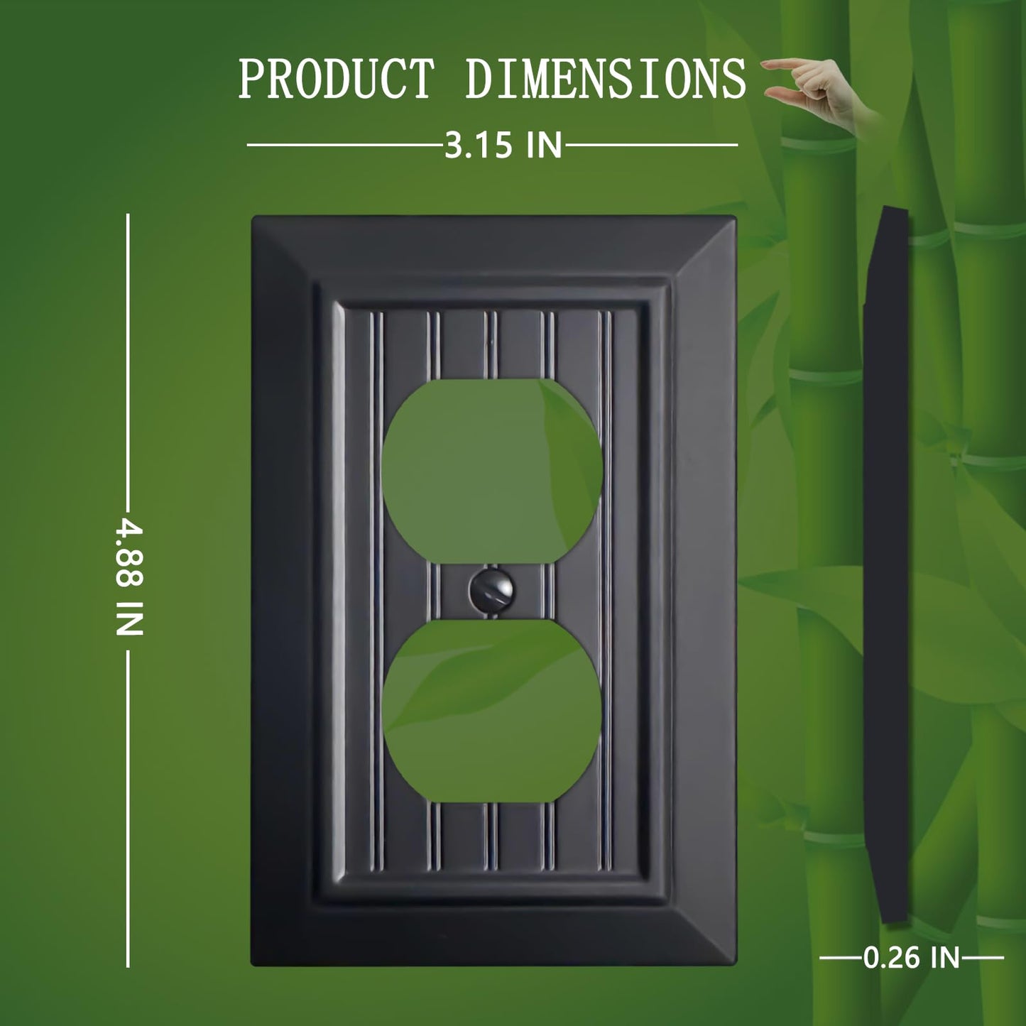 Funkiim Black Classic Beadboard Wall Plates,Light Switch Covers,Electrical Outlet Covers, Switch Plates of Various Combination, Nature Bamboo Fiber Wall plate (1 Gang Duplex 4PK)
