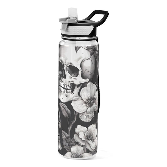 GOODOLD White Skull 32 oz Water Bottle - Clear Tritan, BPA-Free, LeakProof with Carry Strap for Sports, Gym & Outdoor Activities