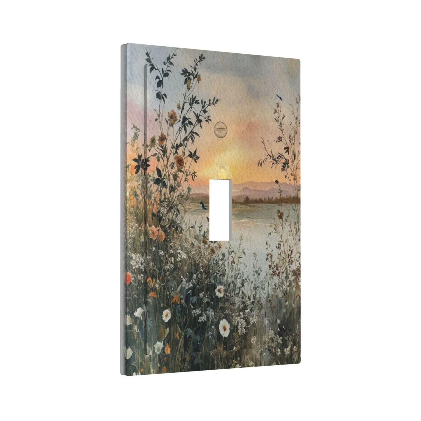 LOLREAI Decorative Light Switch Cover Plate Sunset Plants Flower Daisy Nature Lakescape 1 Gang Wall Plate Cover Single Toggle Switch Plate Covers Jumbo Electrical Switchplate Receptacle Faceplate