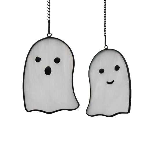 BOXCASA Ghosts Stained Glass Window Hangings,Funny Ghosts Stained Glass Suncatcher Gifts for Girls Boys Women Kids, Cute Ghosts Decor Halloween Ornament for Window,Set of 2