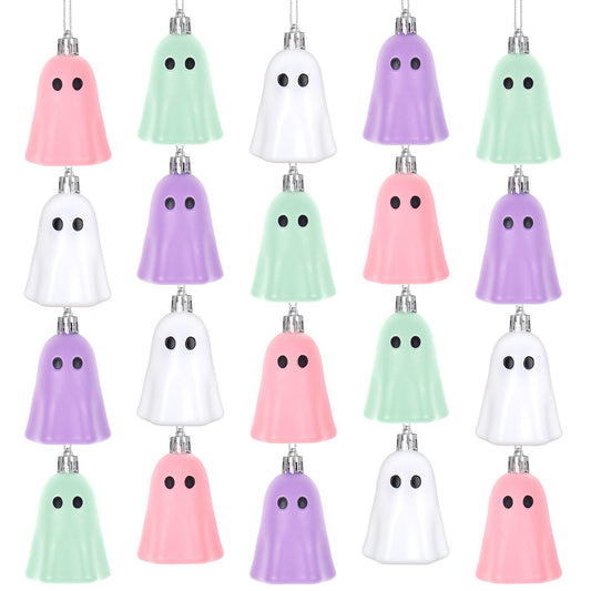 Whaline 20Pcs Halloween Hanging Tree Ornaments 4 Pastel Colors Ghost Cute Plastic Halloween Decorations for Home Party Garden Yard Lawn Tree Supplies (Pink, White, Purple, Green)