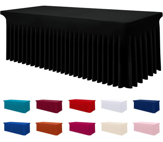 Smiry Spandex Tablecloth, Elastic Fitted Stretch Tablecloth for 6FT Rectangle Tables, Waterproof Washable Table Cover Skirt for Outdoor, Wedding, Banquet & Parties (Black, 72Lx30Wx30H Inch)