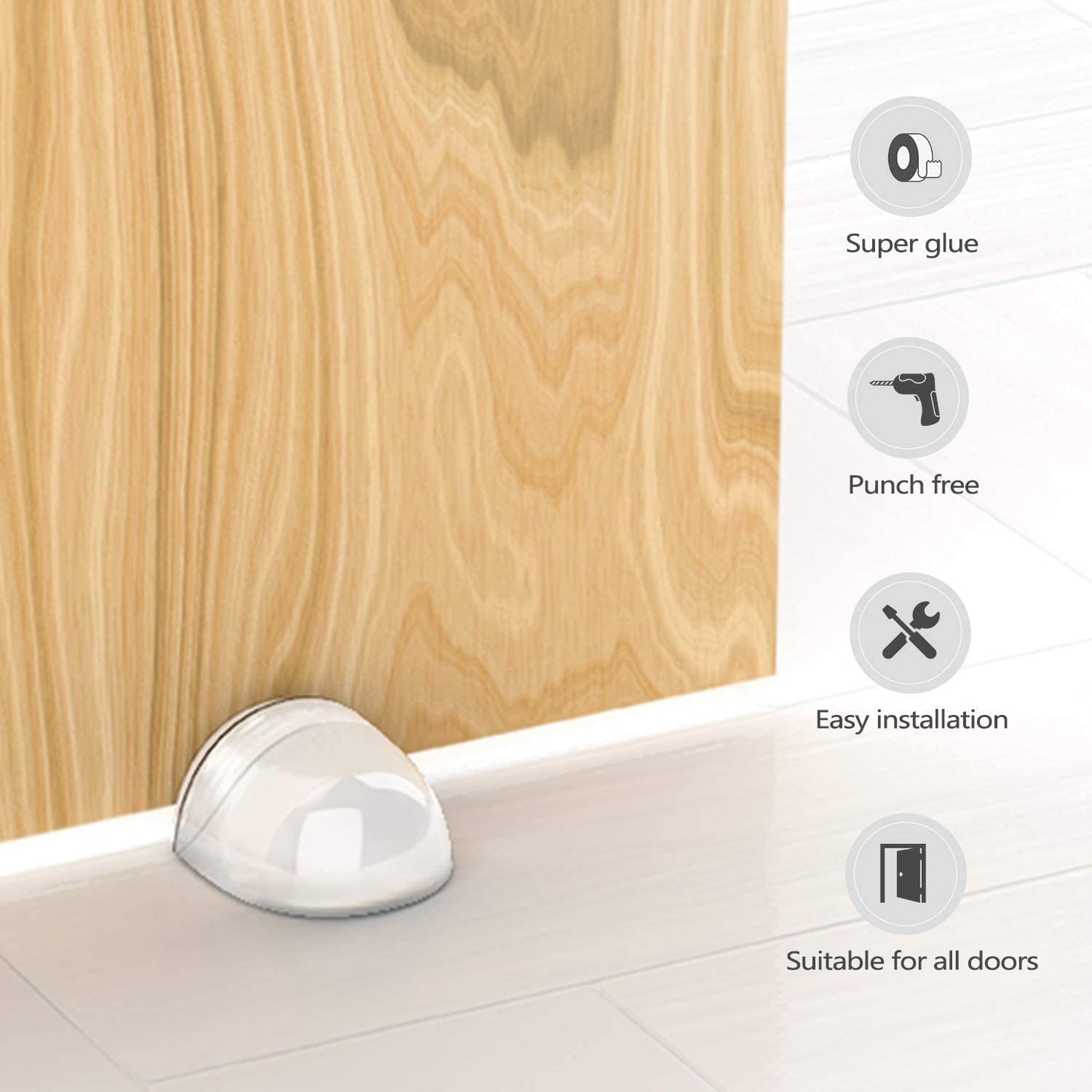 HAUSPROFI Doorstop, Self-Adhesive Door Stopper for Wall Protection Door Buffer Floor Stop for The Home and Office Wall Protector - Clear 4pcs，L:1.66,W:1.57,H:0.9(inch)