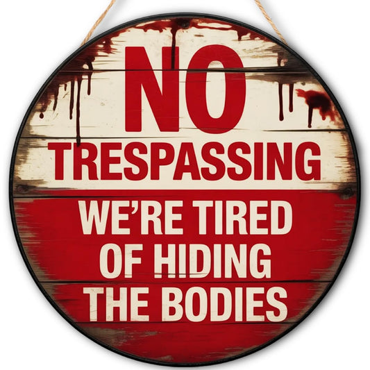 Halloween Decorations Wood Door Sign, Funny Vintage No Trespassing Wooden Hanging Sign for Halloween