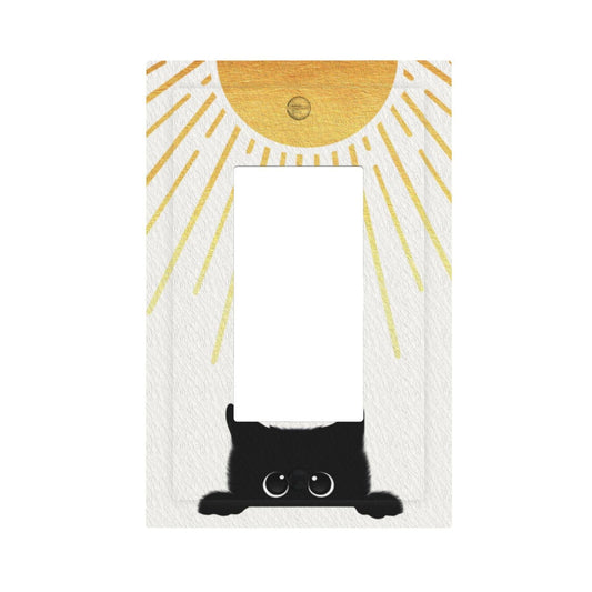 BHGAHD Decorative Light Switch Cover Plate Funny Black Cat Gold Sun 1 Gang No Device Single Blank Outlet Covers Wall Plates for Electrical Outlets Faceplate for Bedroom Home Decor