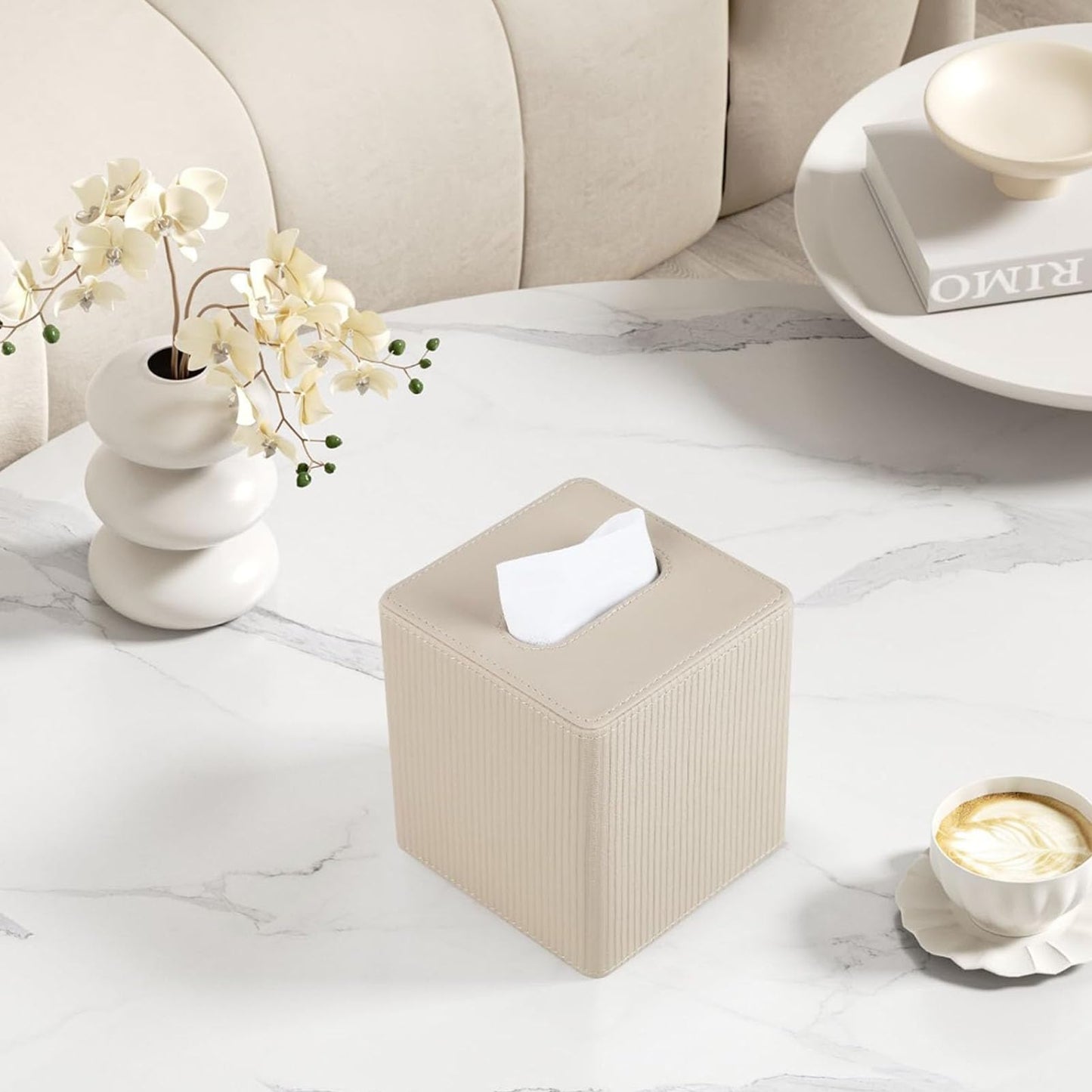 Tissue Box Cover Square with Magnetic Closure, PU Leather Tissue Box Holder for Bathroom NightStands Livingroom, Decorative Modern Square Tissue Holder