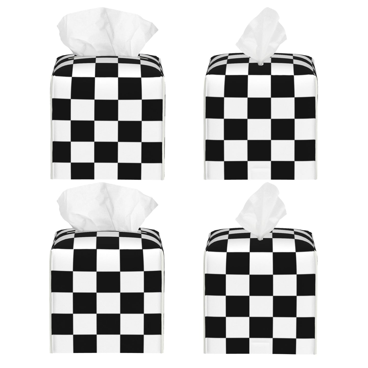 Black and White Checkerboard Tissue Box Cover Square,Square Grid Checkered Tissue Box Holder Waterproof Leather Facial Paper Organizer Dispenser for Bathroom Home Car Nightstand Vanity Desk