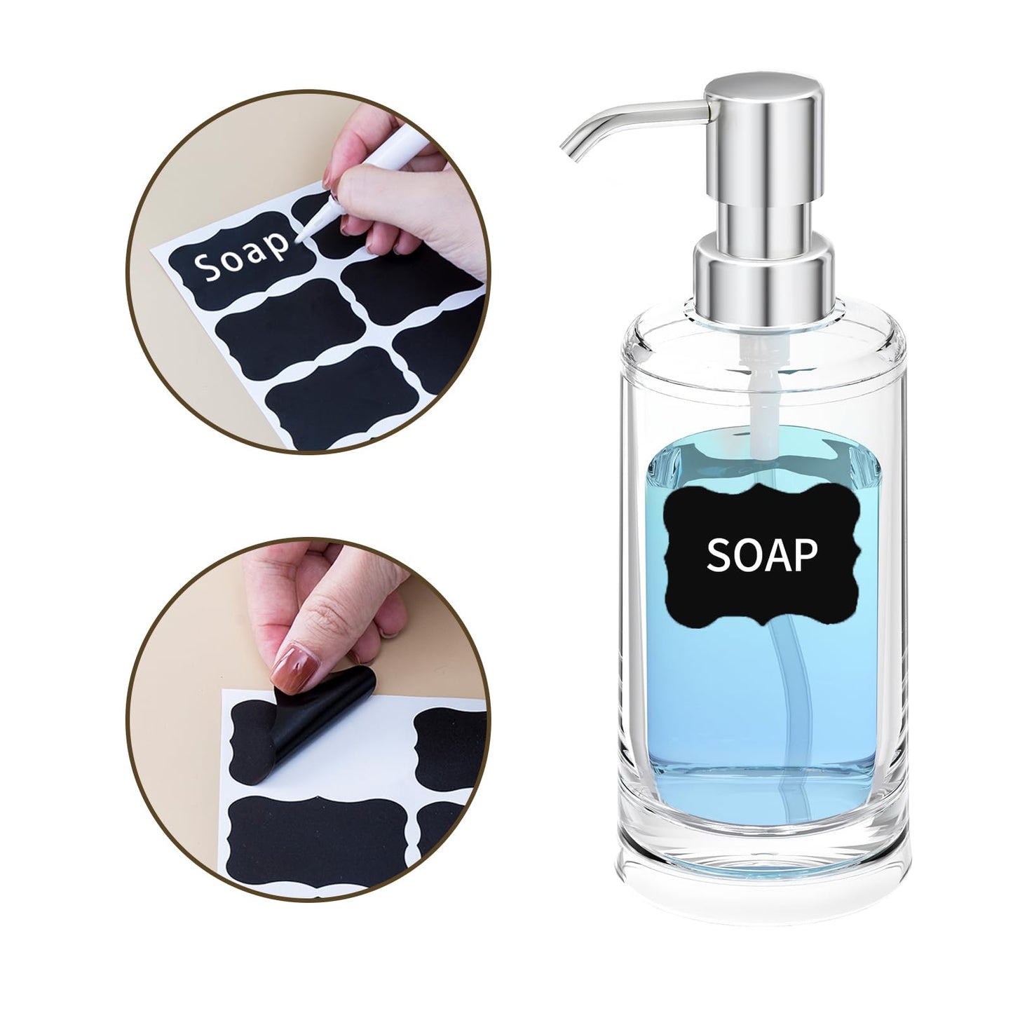 Clear Plastic Soap Dispenser Set of 2, 10 oz Pumps for Dish and Hand Soap