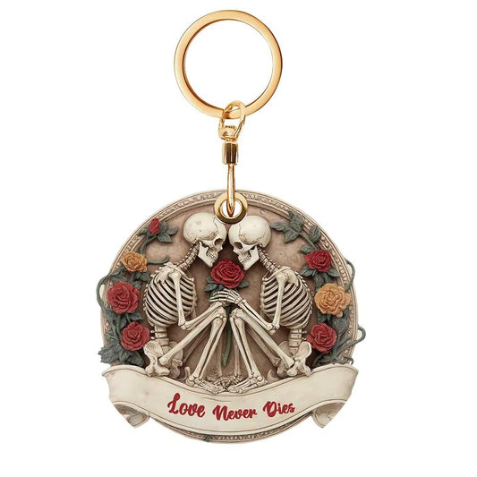 Couple Skull Leather Keychain Holder Compatible with Air Tag, Protective Access Card Cover, Halloween GPS Tracker Case for Pets, Bags, Kids