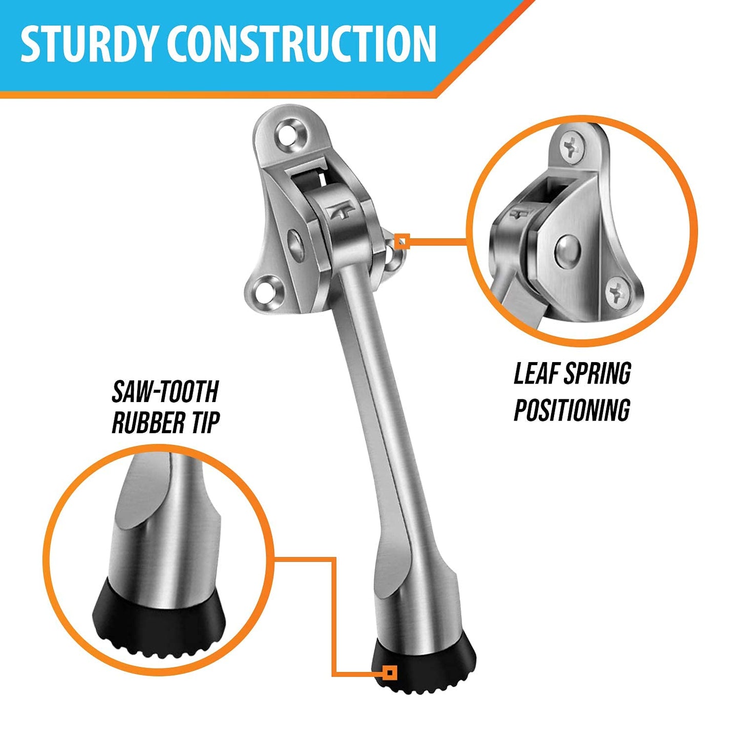 2 Pack 4 Inch Non-Slip Rubber Metal Door Stoppers - Kickstand, Hinge, Holder