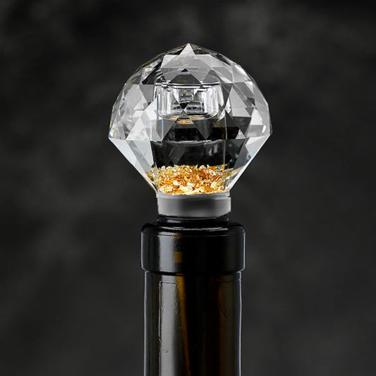 Halyuhn 100% Glass Wine Stopper 1Pcs, Elegant Wine Stopper with Gold Foil for Kitchen Wine storage, Decorative Crystal Round Wine and Beverage Bottle Stopper, Made of Premium Glass and Silicone, Clear