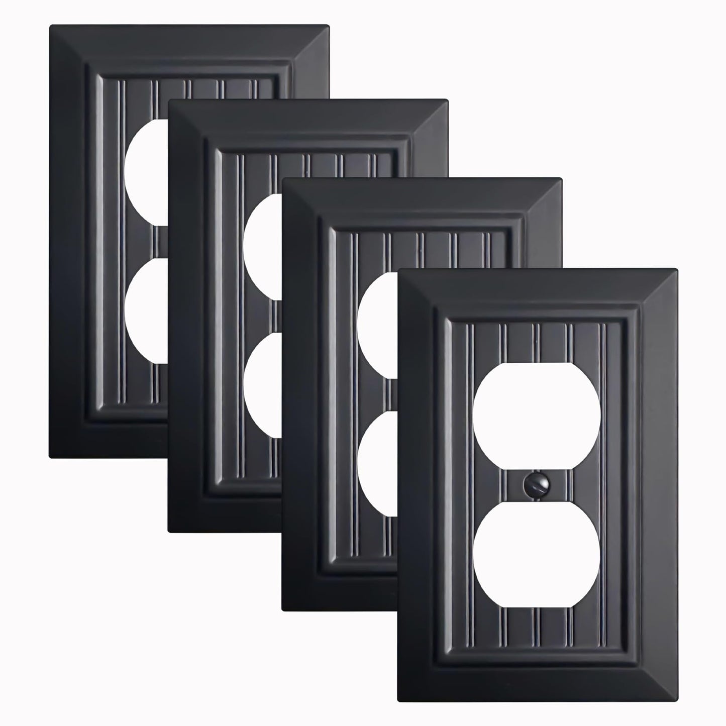 Funkiim Black Classic Beadboard Wall Plates,Light Switch Covers,Electrical Outlet Covers, Switch Plates of Various Combination, Nature Bamboo Fiber Wall plate (1 Gang Duplex 4PK)