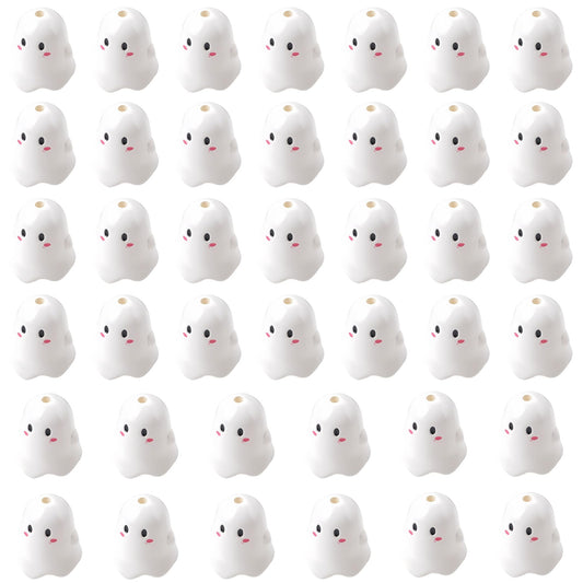 40 Pcs Halloween Ghost Beads Bulk, Cute Cartoon Acrylic Spooky Shaped Focal Beads for Jewelry Making Pens Bracelets Craft Supplies