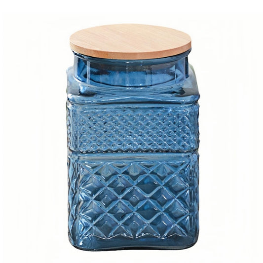 ANSQU Square Glass Canister, 61oz Candy Jar with Lid, Glass Food Storage Containers for Ground Coffee, Tea, Sugar, Decorative Mason Jar Cookie Jars (Blue)
