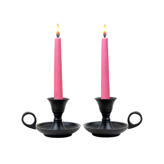 Rely+ Candle Holders with Handle for Taper Candlestick Set of 2 Modern Decor for Home Table Centerpiece for Wedding Parties Dinners Decorations (Black Matte Metal)