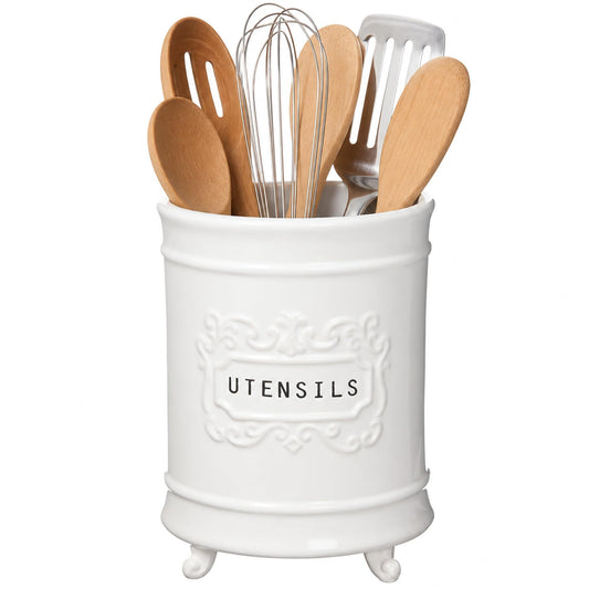 Mud Pie Circa Utensil Ceramic Holder, 6.5"x5" dia, Utensils